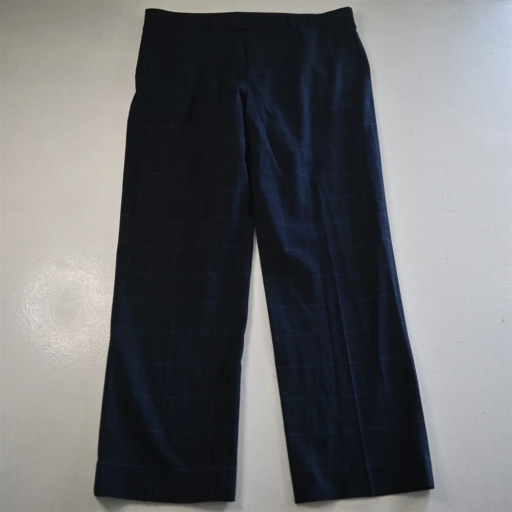 Banana Republic 38x32 Navy Blue Windowpane 485953 Flat Front Straight Mens Pants